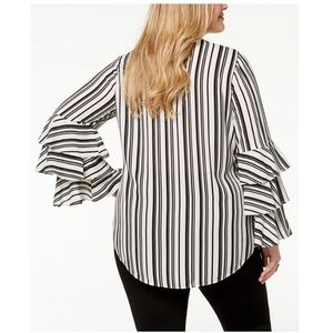 🆕 Alfani Women’s Tiered Sleeve Ruffle Accent V-Neck Bell Fluted Sleeve Shirt